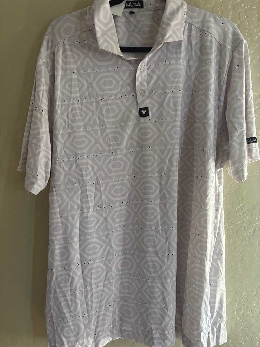 Bad Birdie White Geometric Print Polo